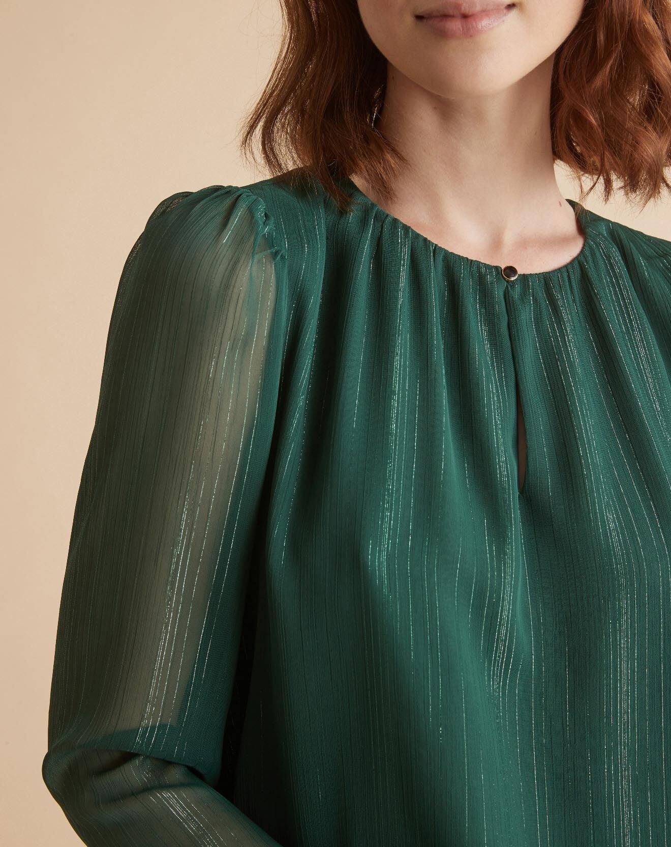 Cyrillus Blouse en voile rayé irisé verte