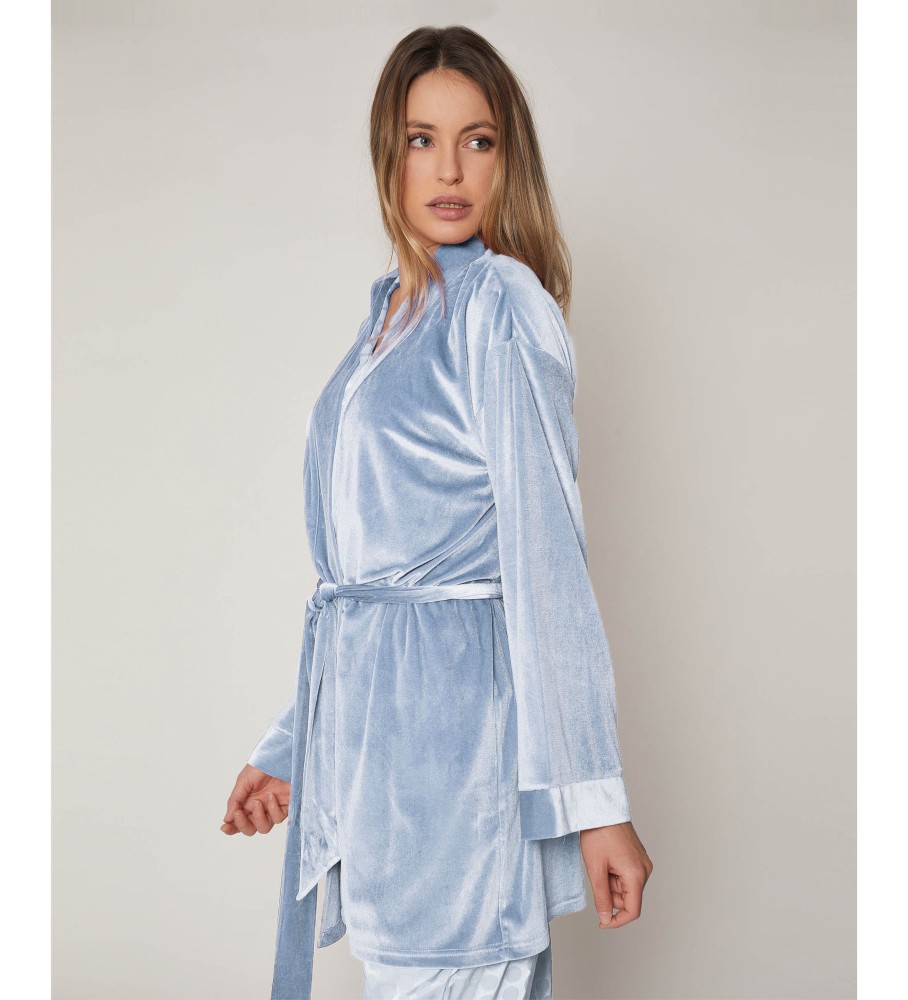 Robe Admas de manga comprida com bolinhas azuis