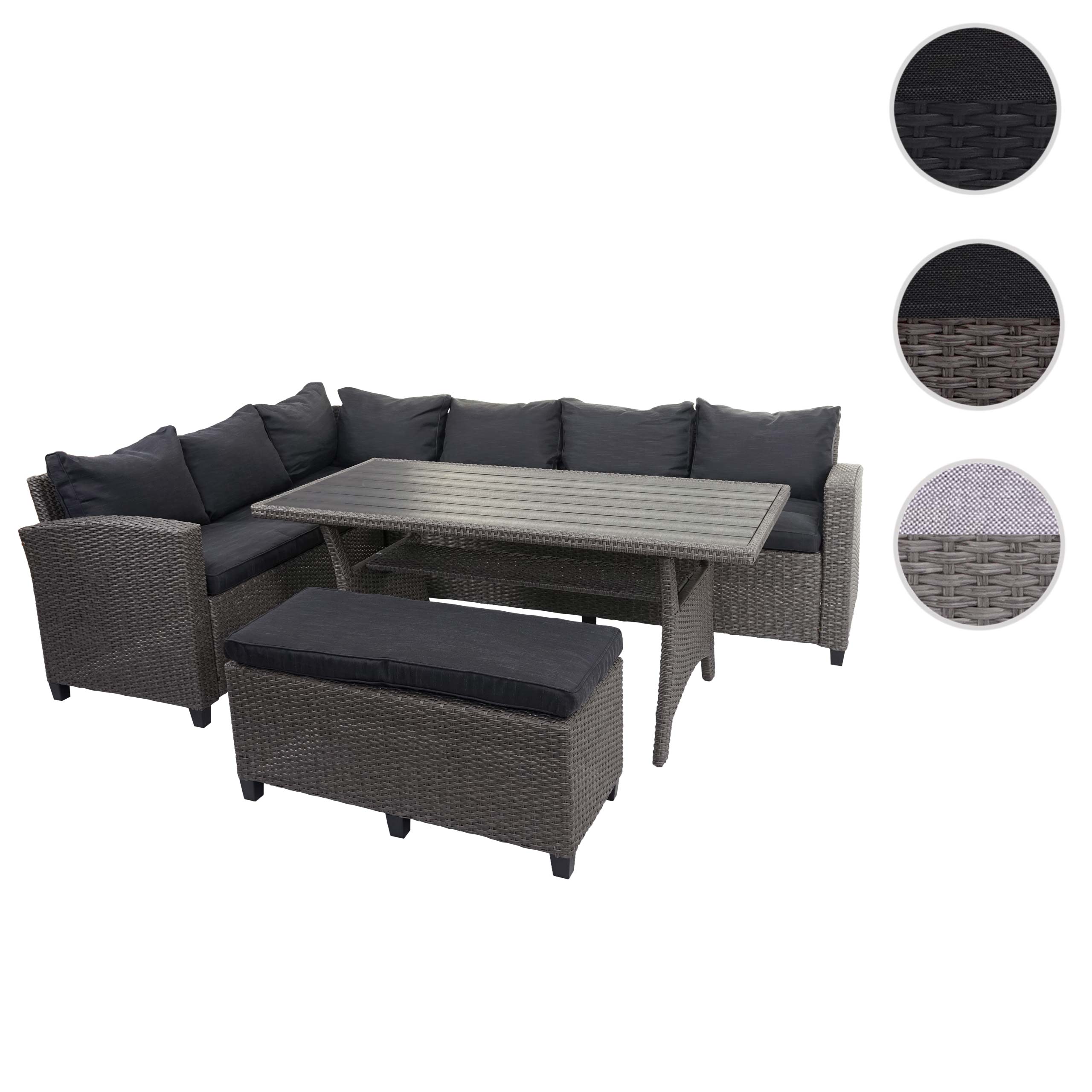 Poly Rattan Garnitur MCW-E96, Garten-/Lounge-Set Sitzgruppe, Spun Poly halbrundes Rattan ~ grau, Kissen anthrazit