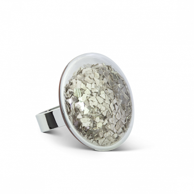 Bague en verre soufflé - Galet Medium Paillettes