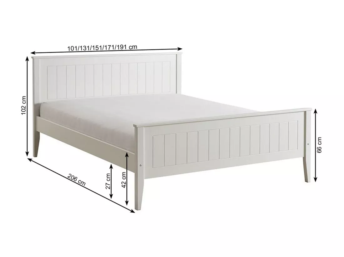 Lit 120x200 en bois Siena, couleur blanche