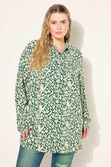 Hemdbluse, Boxy Shape, Leo-Print, Langarm