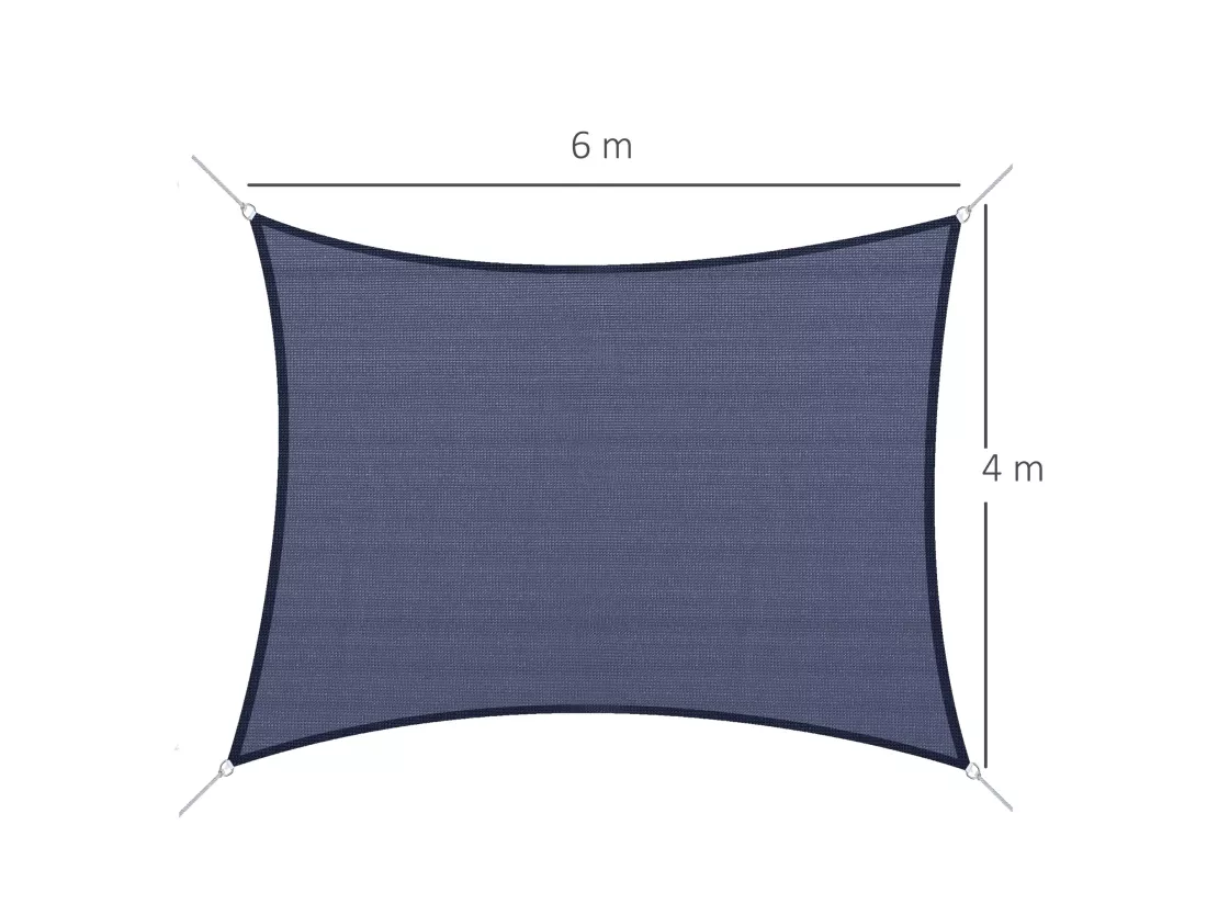 Voile d'ombrage toile solaire rectangulaire 6L x 4l m HDPE bleu