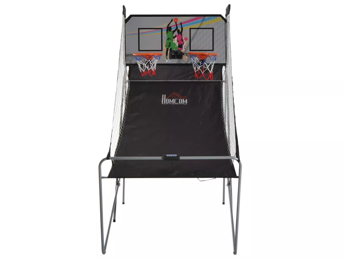 Panier de Basket pliable jeu de Basketball Arcade Double Shootout double panier compteur électronique 4 ballons et pompe acier noir et blanc