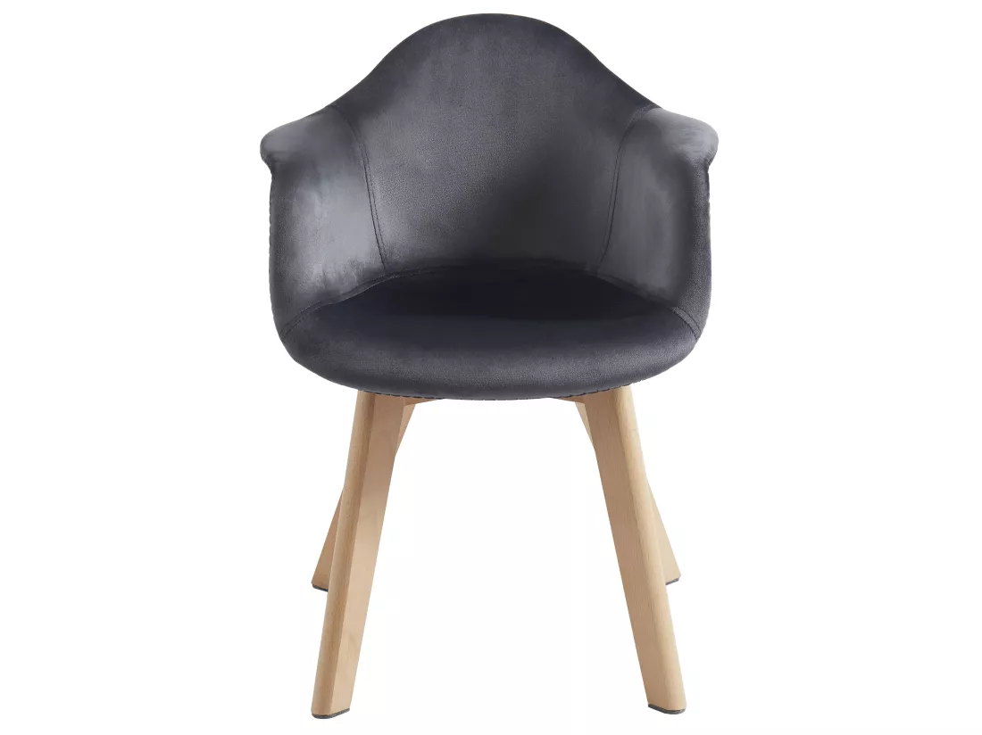 Lot de 2 chaises enfant avec accoudoirs en velours et hêtre - Anthracite - POUPINETTE