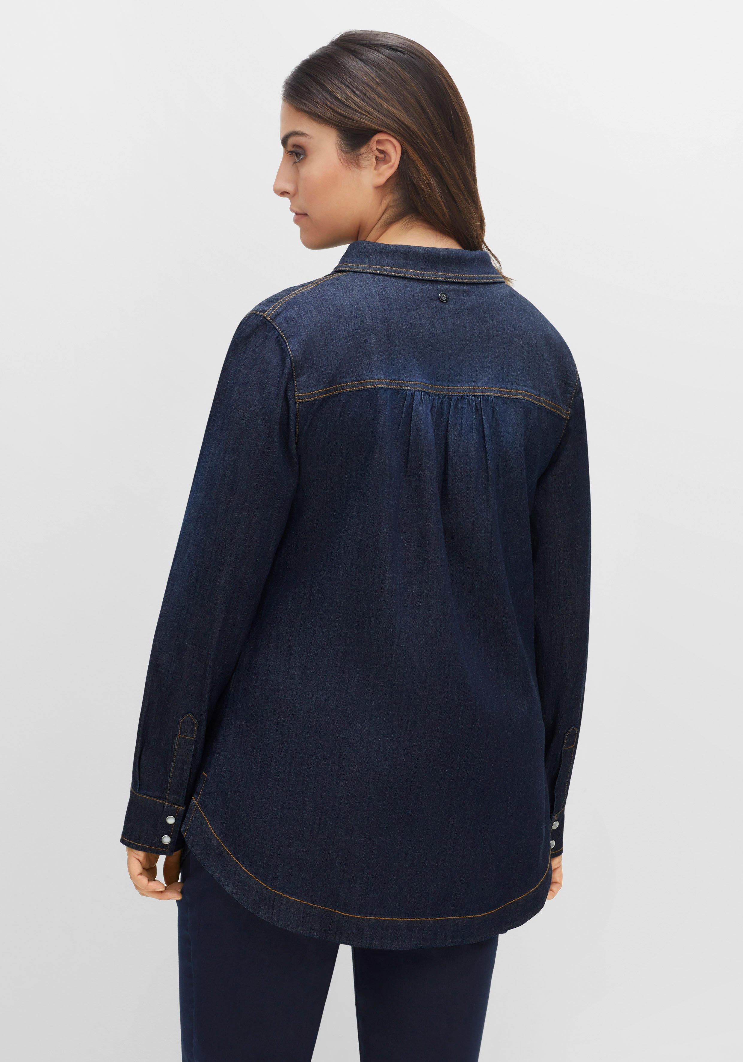 Jeansbluse mit Kontrastnähten und Druckknöpfen