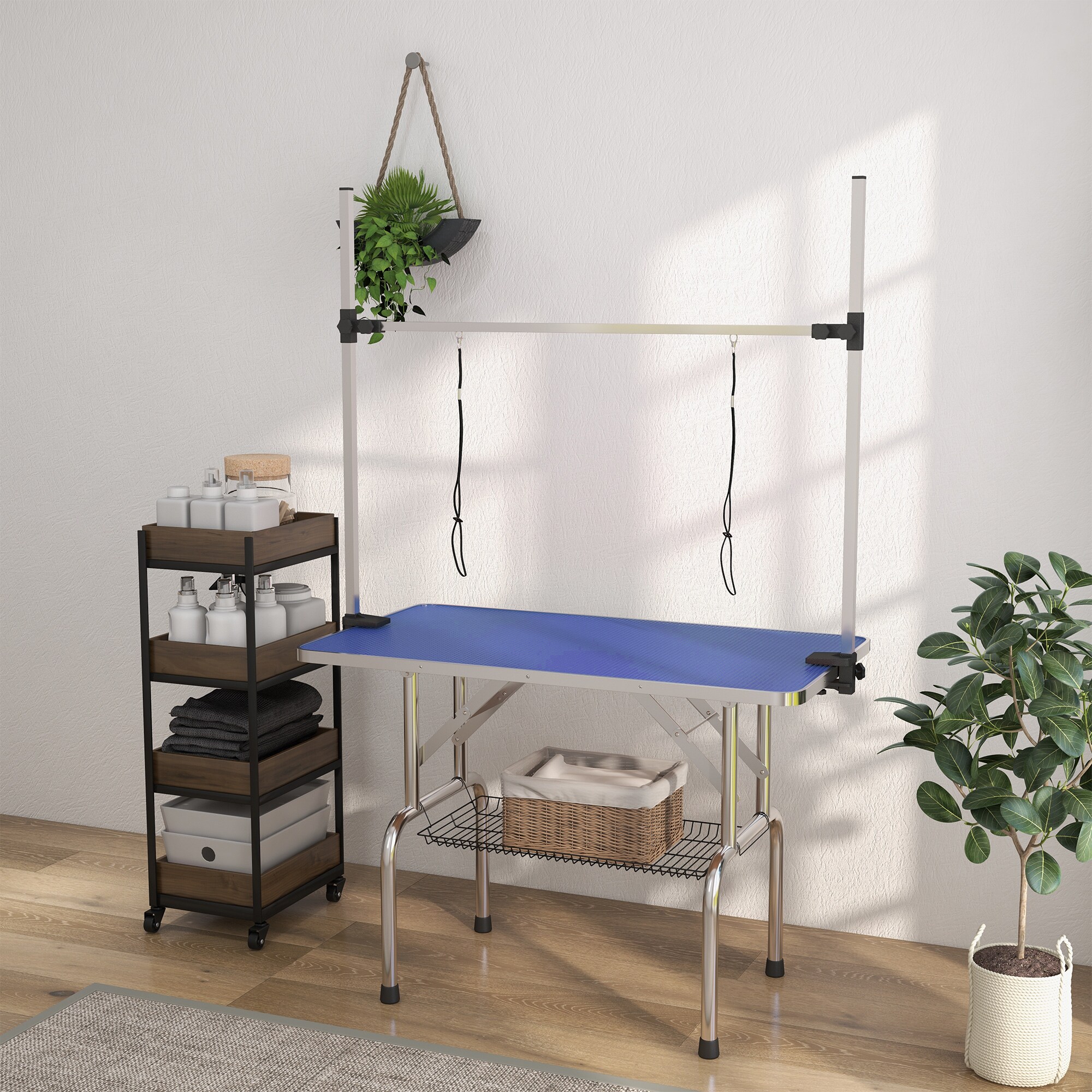 PawHut Hundetrimmtisch mit verstellbarer Stange 107 x 60 x 170 cm (LxBxH)