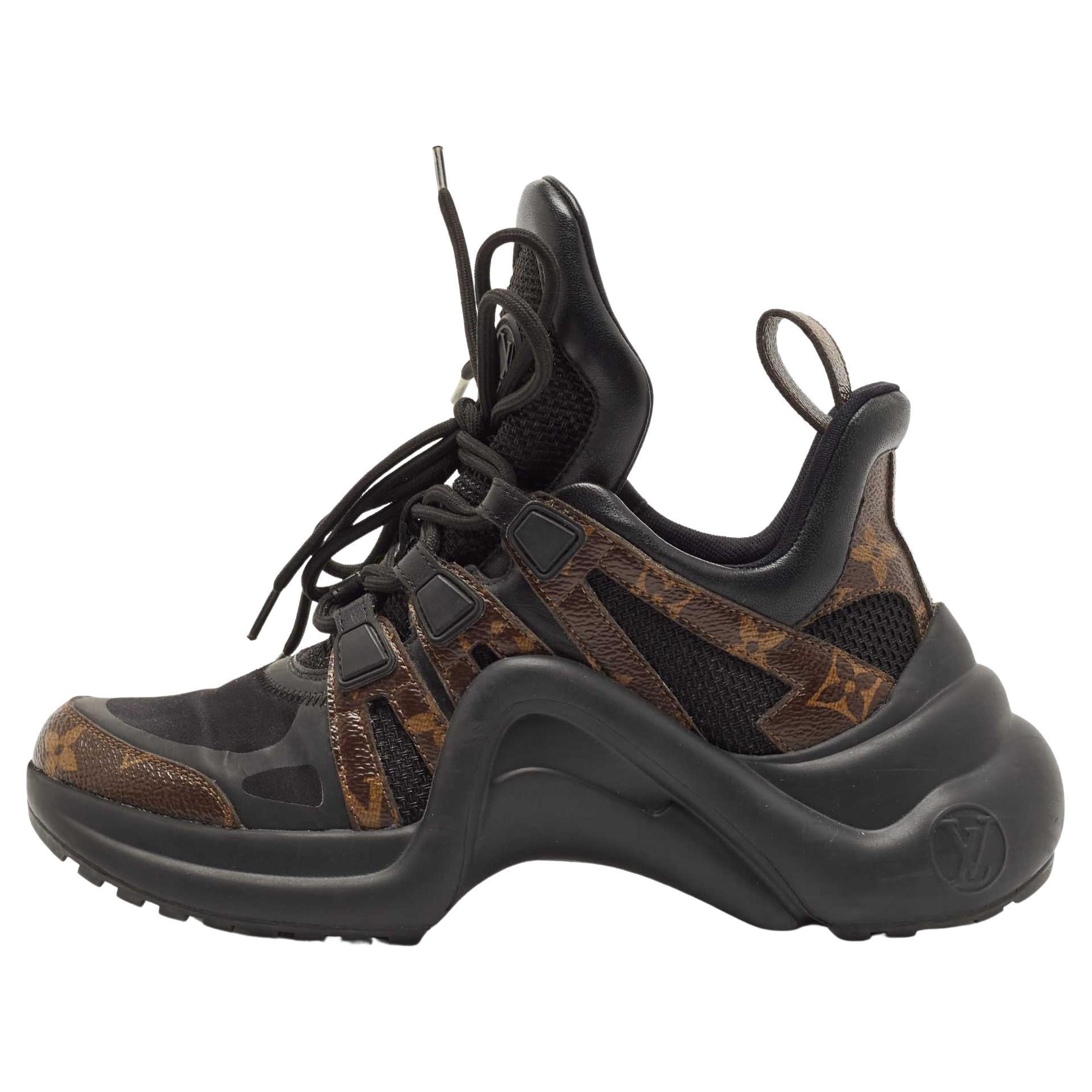 Louis Vuitton Black/Brown Mesh and Monogram Canvas Archlight Sneakers