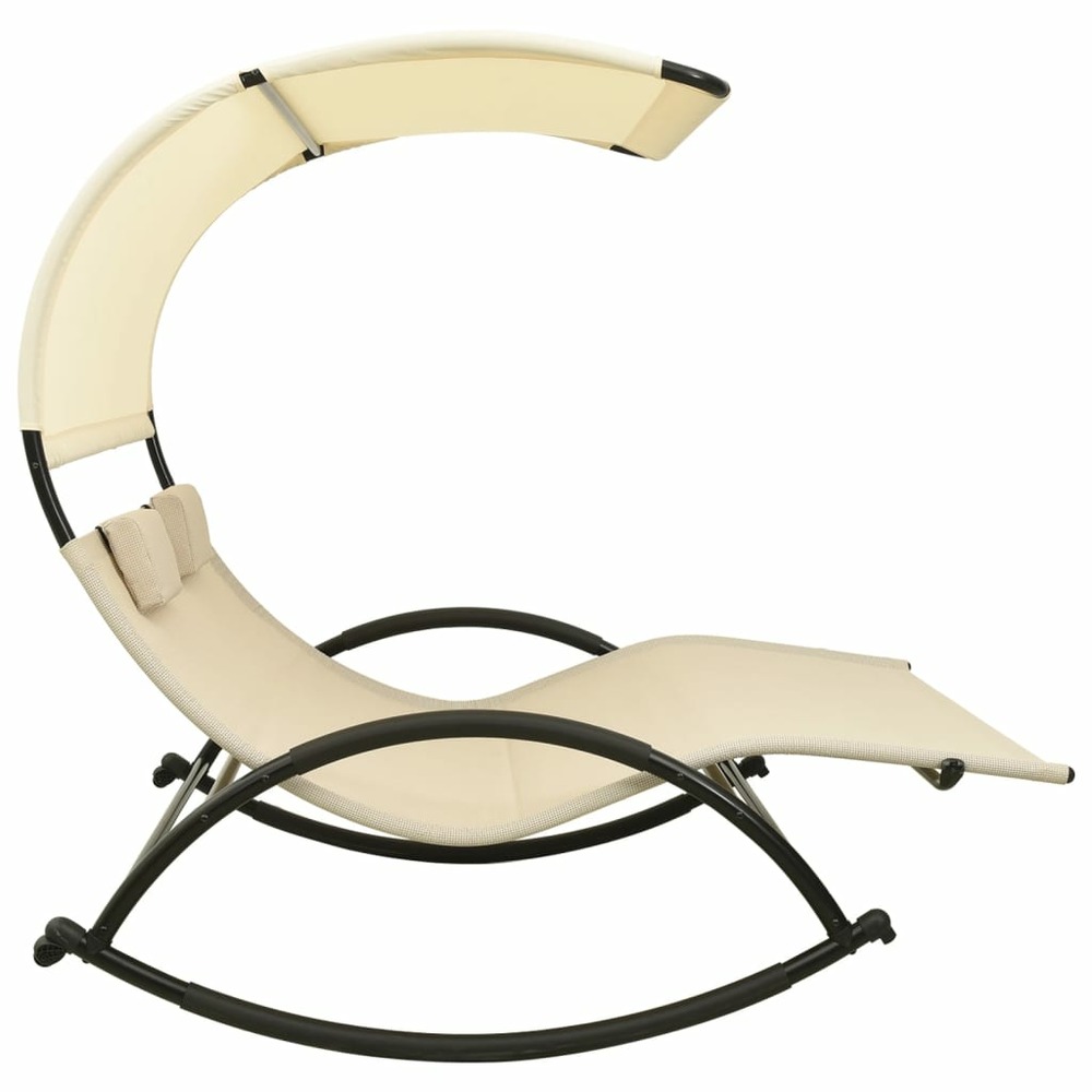 Transat chaise longue bain de soleil lit de jardin terrasse meuble d'extérieur double avec auvent textilène crème