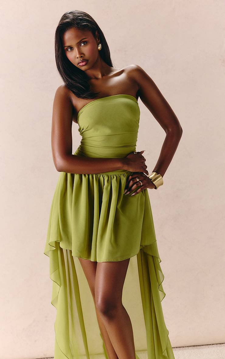 Vert Pomme Robe Mini Drapée Bandeau Froncée En Mousseline