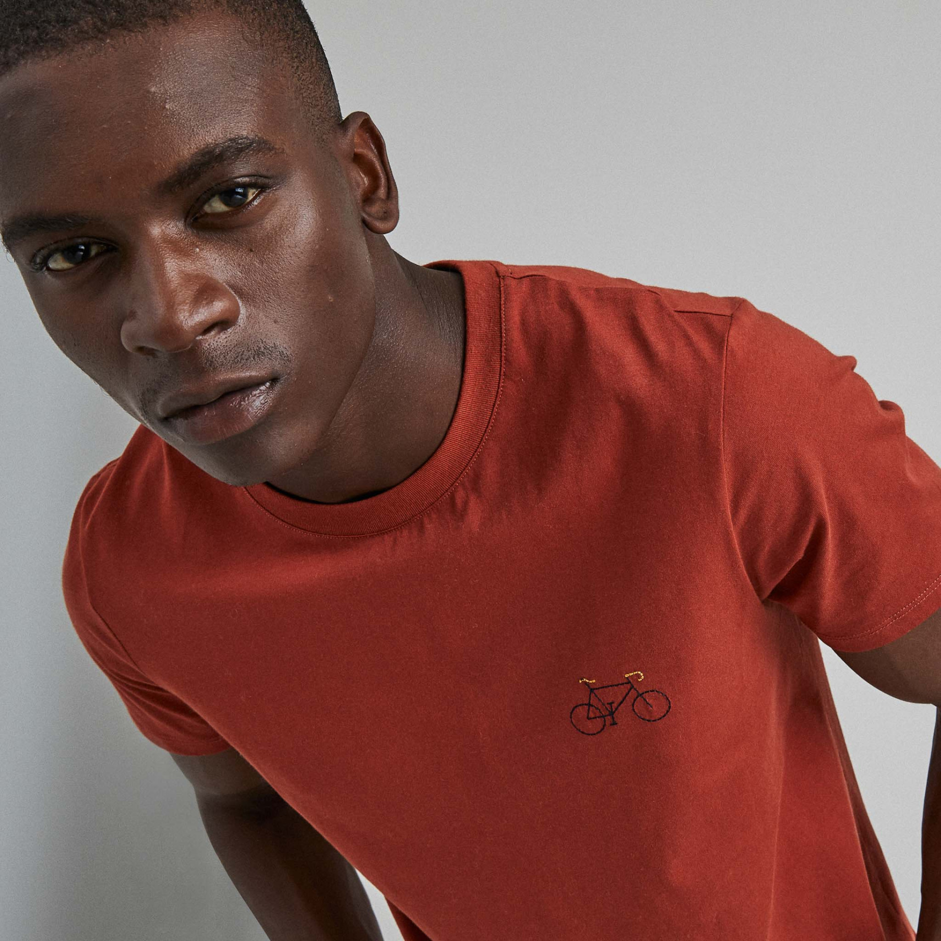 T-shirt col rond rouge coton et coton recyclé - modèle Arcy