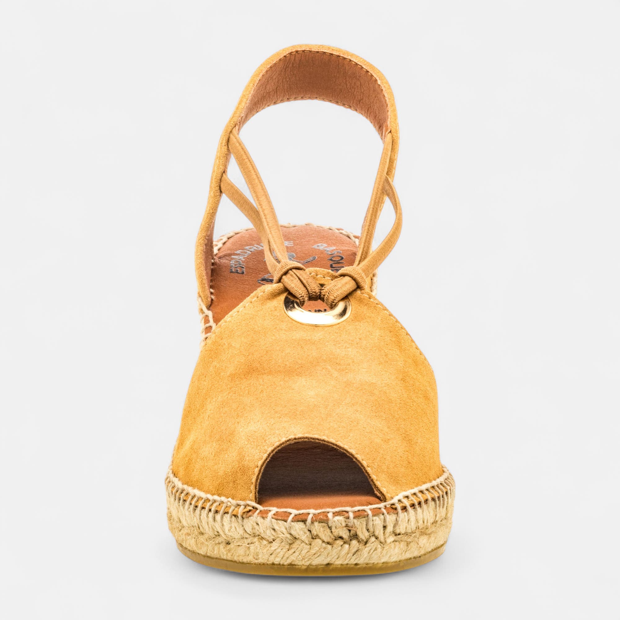 Espadrilles à talon compensé Femme en cuir beige