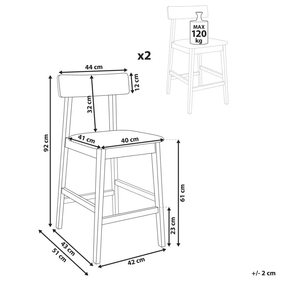 ISANTI - Barkruk set van 2 - Grijs/Zwart - Rubberhout