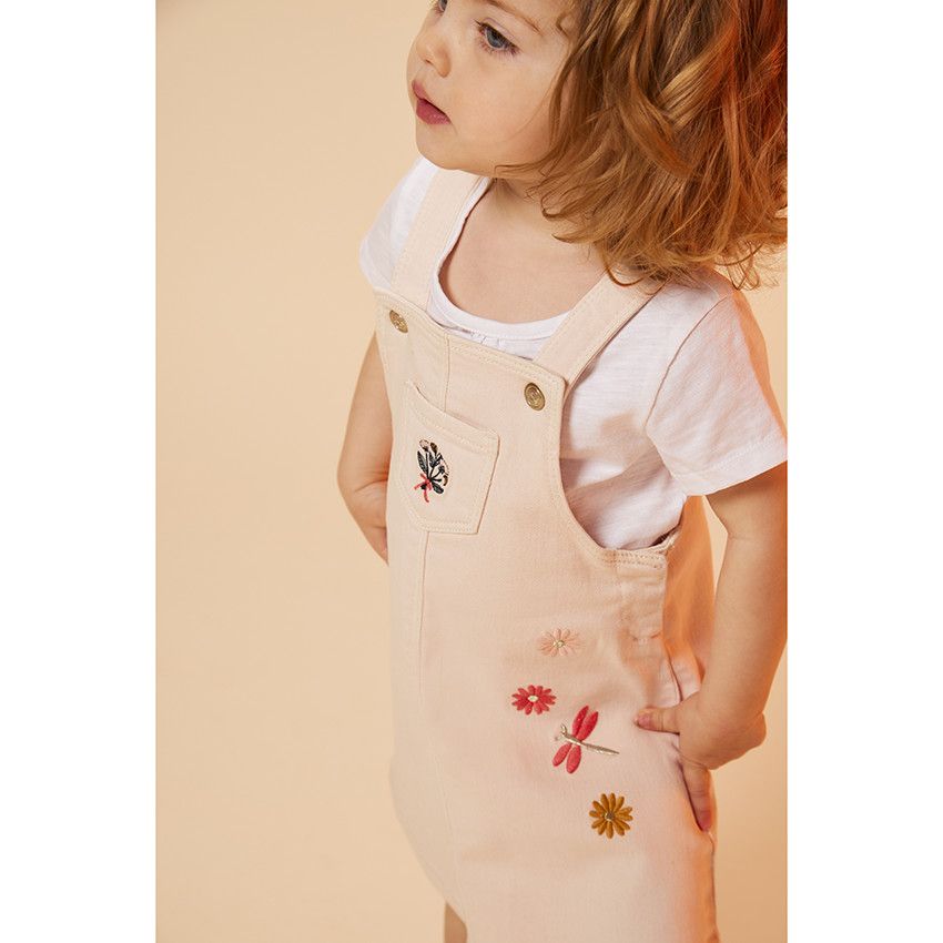 Robe en denim avec broderies fleurs pour bébé fille - Rose