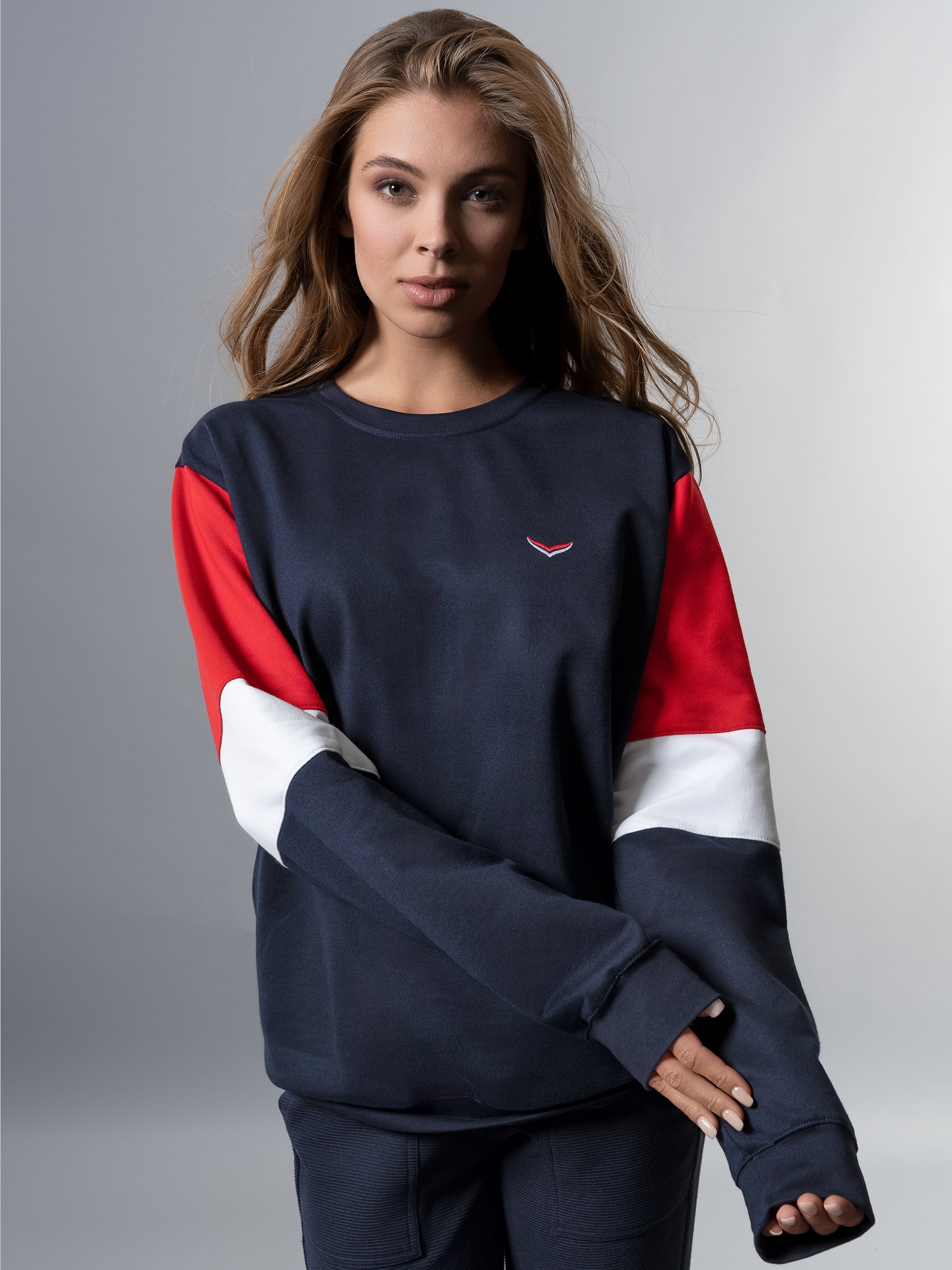 Sweatshirt mit kontrastfarbigen Elementen Navy