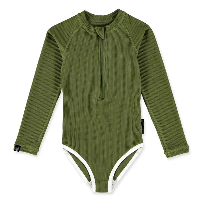 Beach & Bandits Maillot 1 Pièce Anti-UV Côtelé | Vert foncé