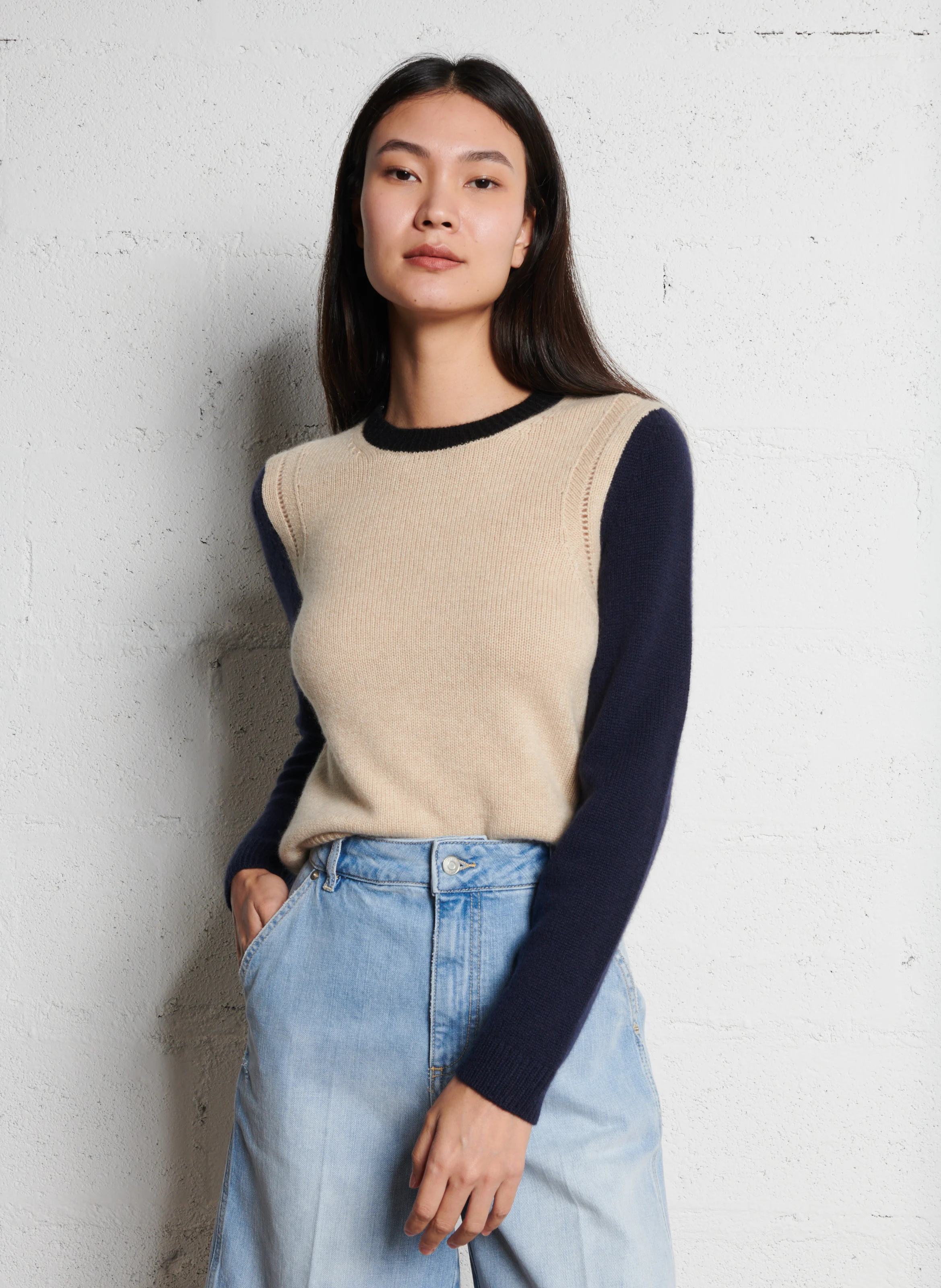 CALORA - Pull droit en cachemire| Beige