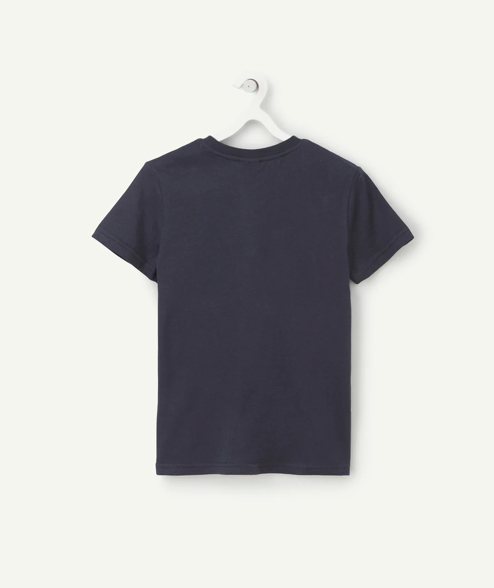 T-SHIRT GARÇON EN COTON BLEU MARINE ET À MANCHES COURTES