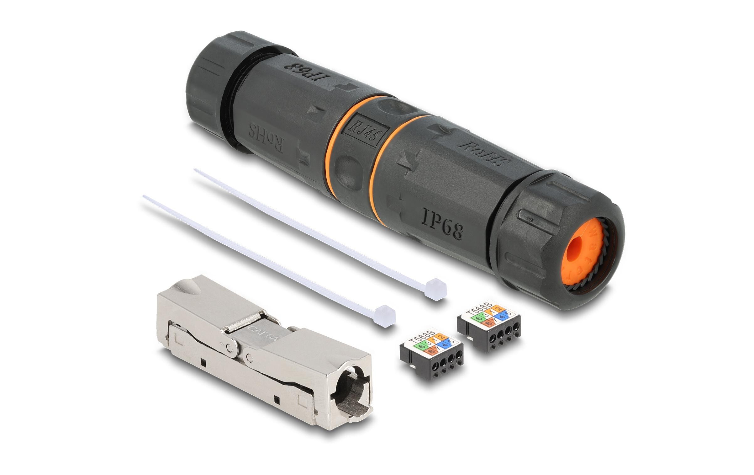 Kupplung LSA – LSA, Cat.6A, IP68, Schwarz 1 StückDelock Kabelverbinder LSA zu LSA Cat.6A IP68 wasserfest schwarz