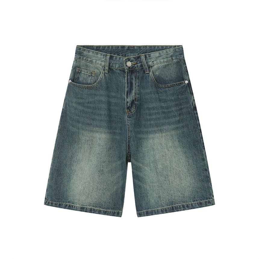 FAERIS - Mid Rise Washed Denim Shorts