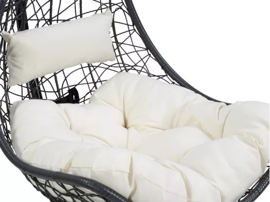 Fauteuil suspendu en résine tressée - Noir avec coussins blancs - OROSI de MYLIA