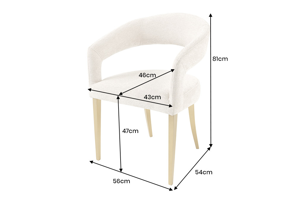 Skandinavischer Stuhl BOUTIQUE beige Strukturstoff brushed champagner gold Metall