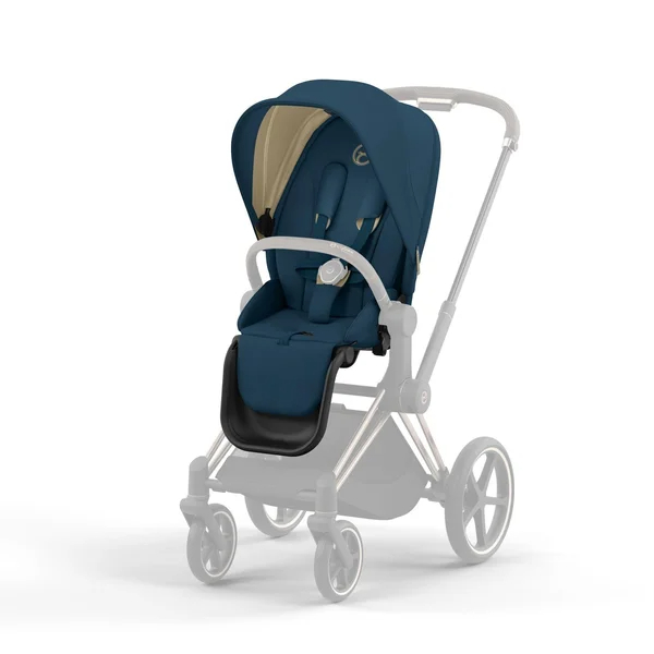 Carrinho de bebê Cybex Priam V4 azul montanha, estrutura cromada preta