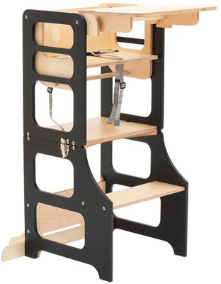 Duck Woodworks 3-i-1 Sammenleggbar Læringstårn med Matstol, Svart