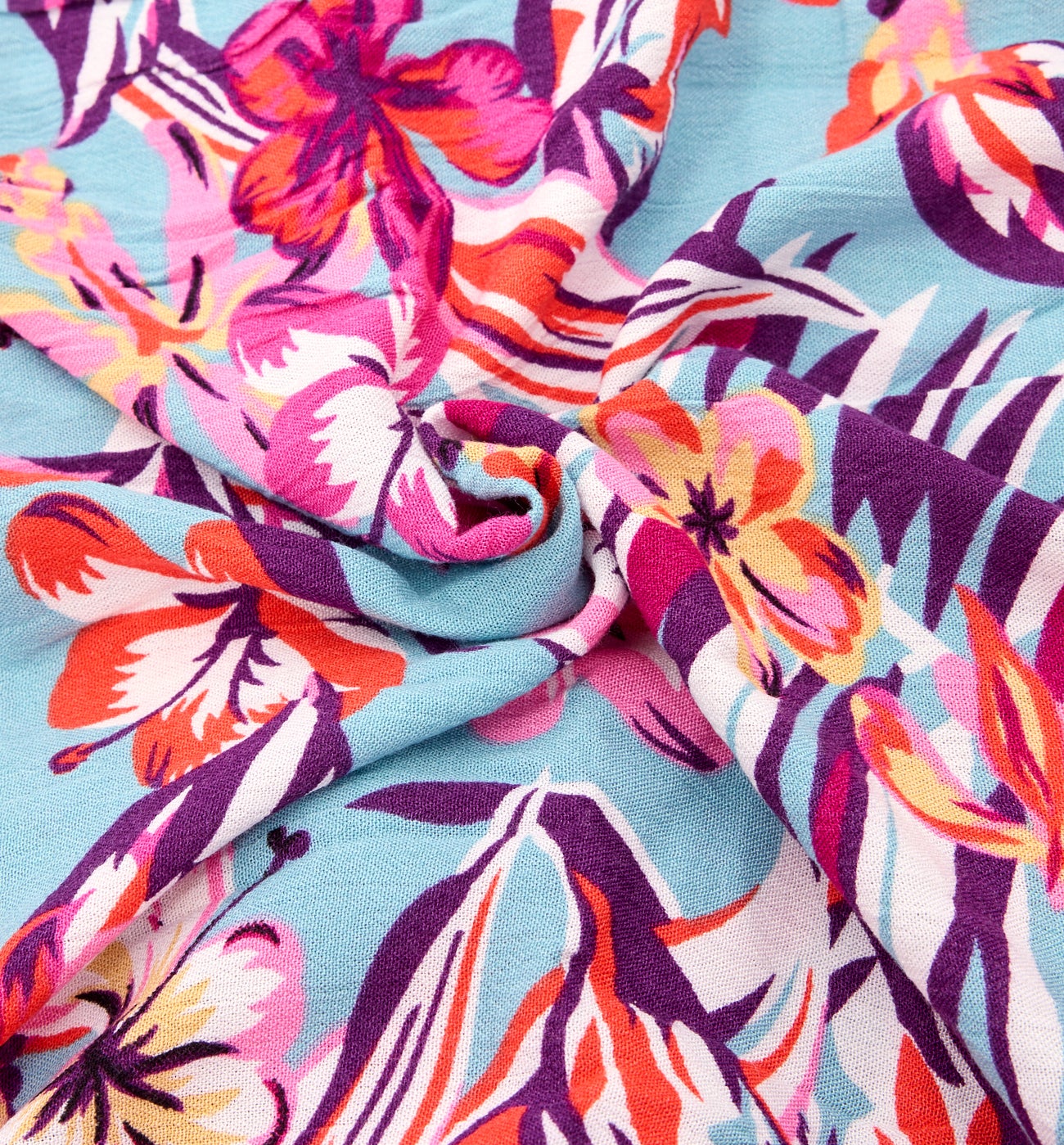 Coupon de 3 m viscose crinkle - Imprimé bleu ciel