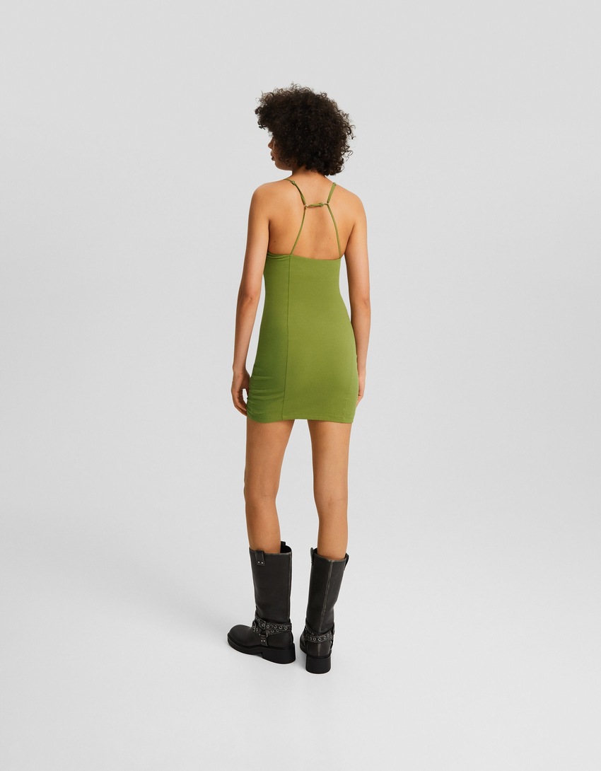 Vestido curto frente única em mistura de algodão