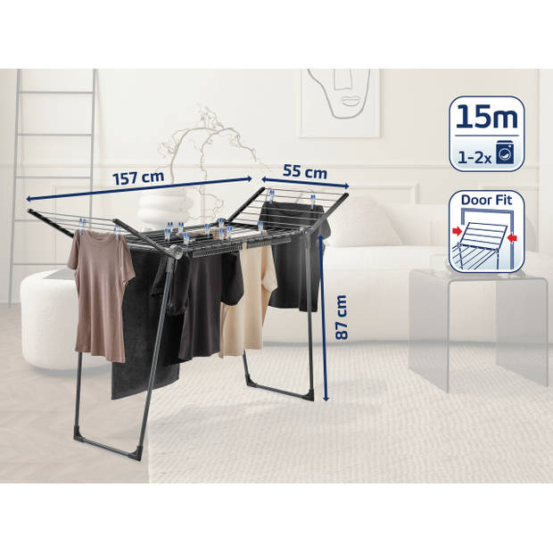 Leifheit Droogrek Pegasus 150 Solid Slim - 15 m drooglengte - Zwart