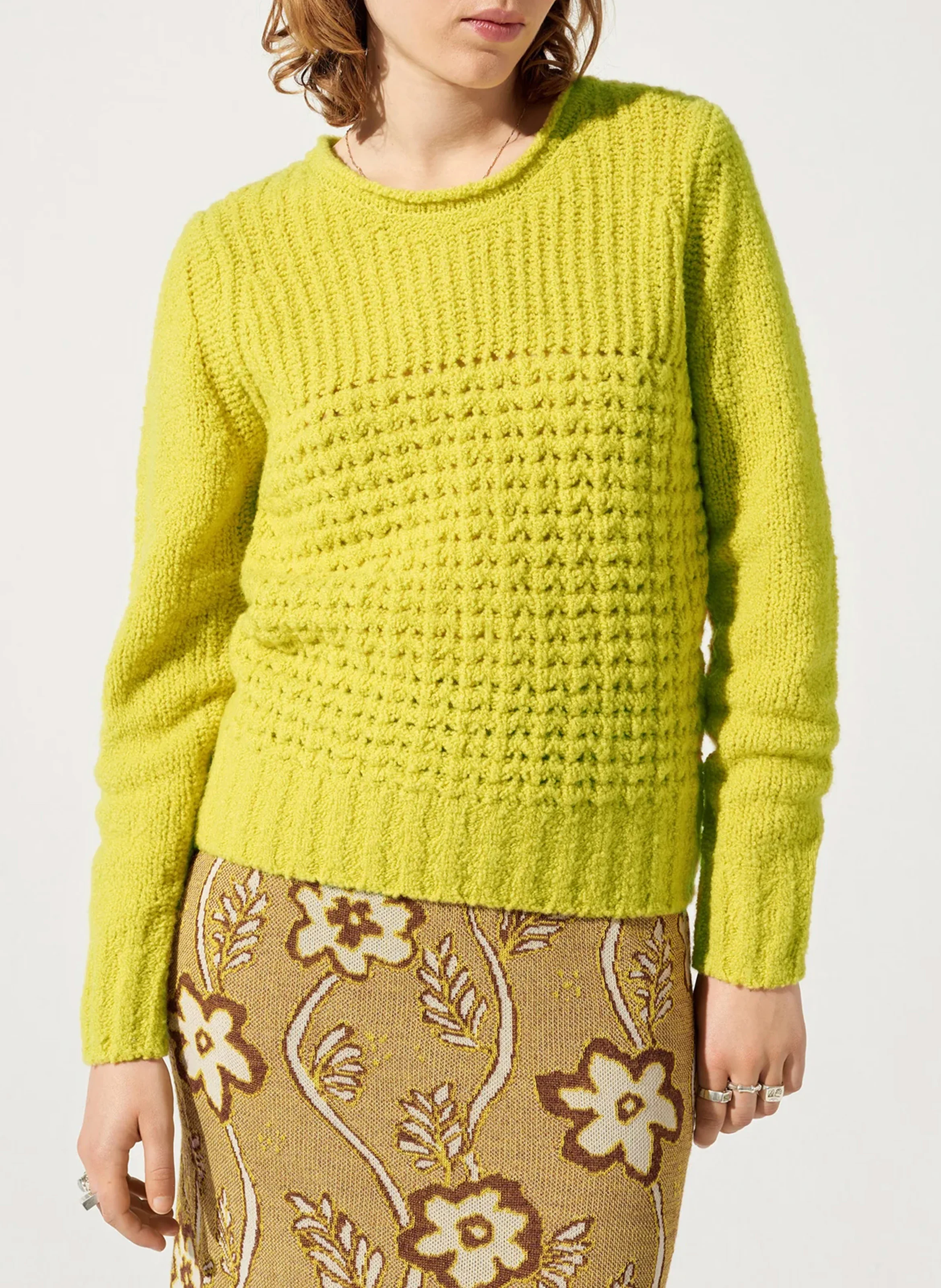 Pull droit col rond en laine mélangée | Jaune