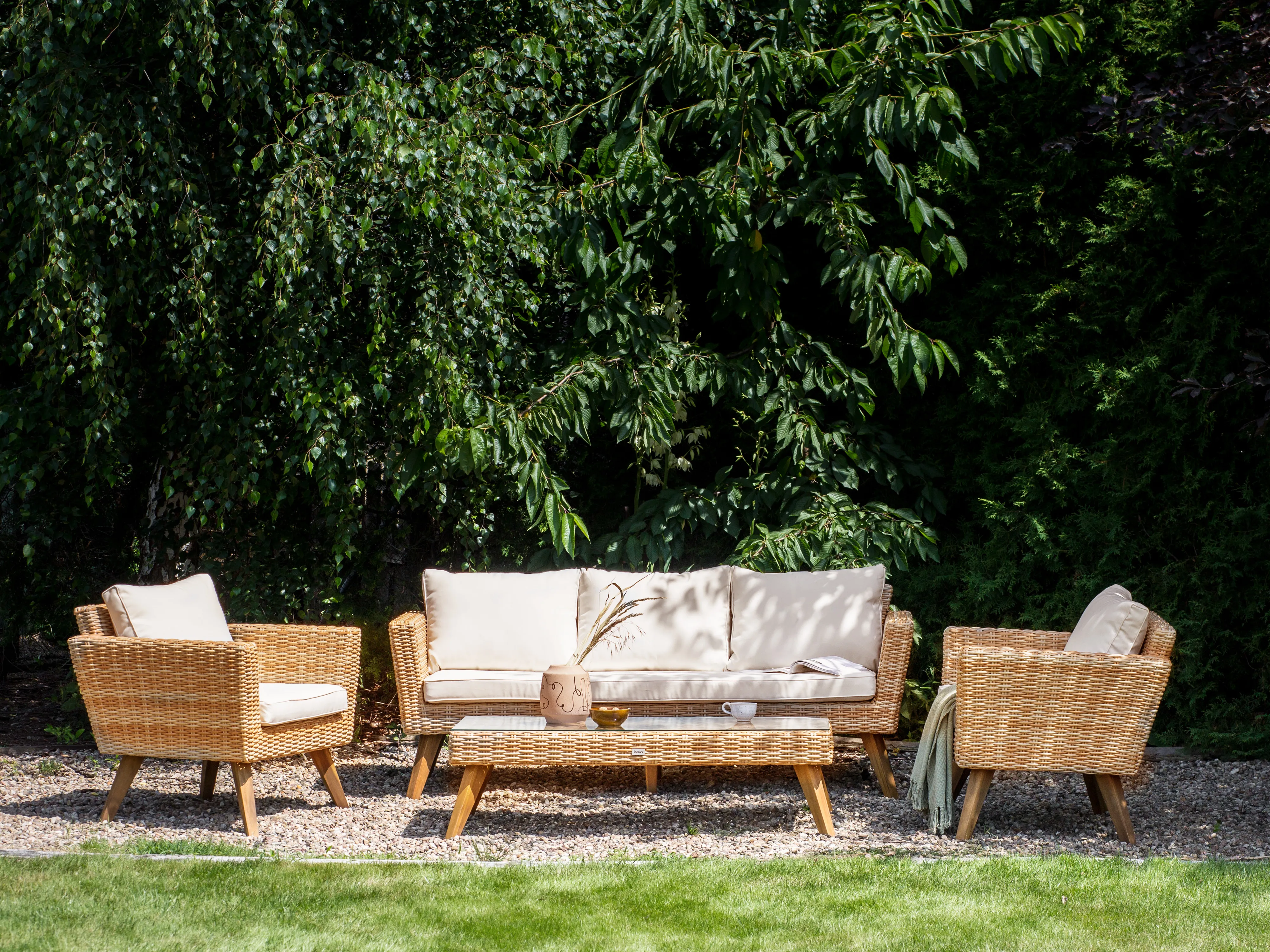 Loungeset met tafel 5-zits VITTORIA XL PE rotan Gebroken wit