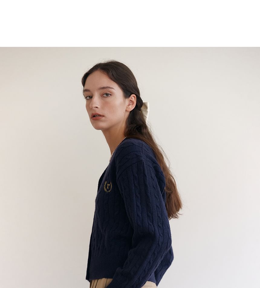 rolarola - V-hals kabelgebreid vest (marineblauw)