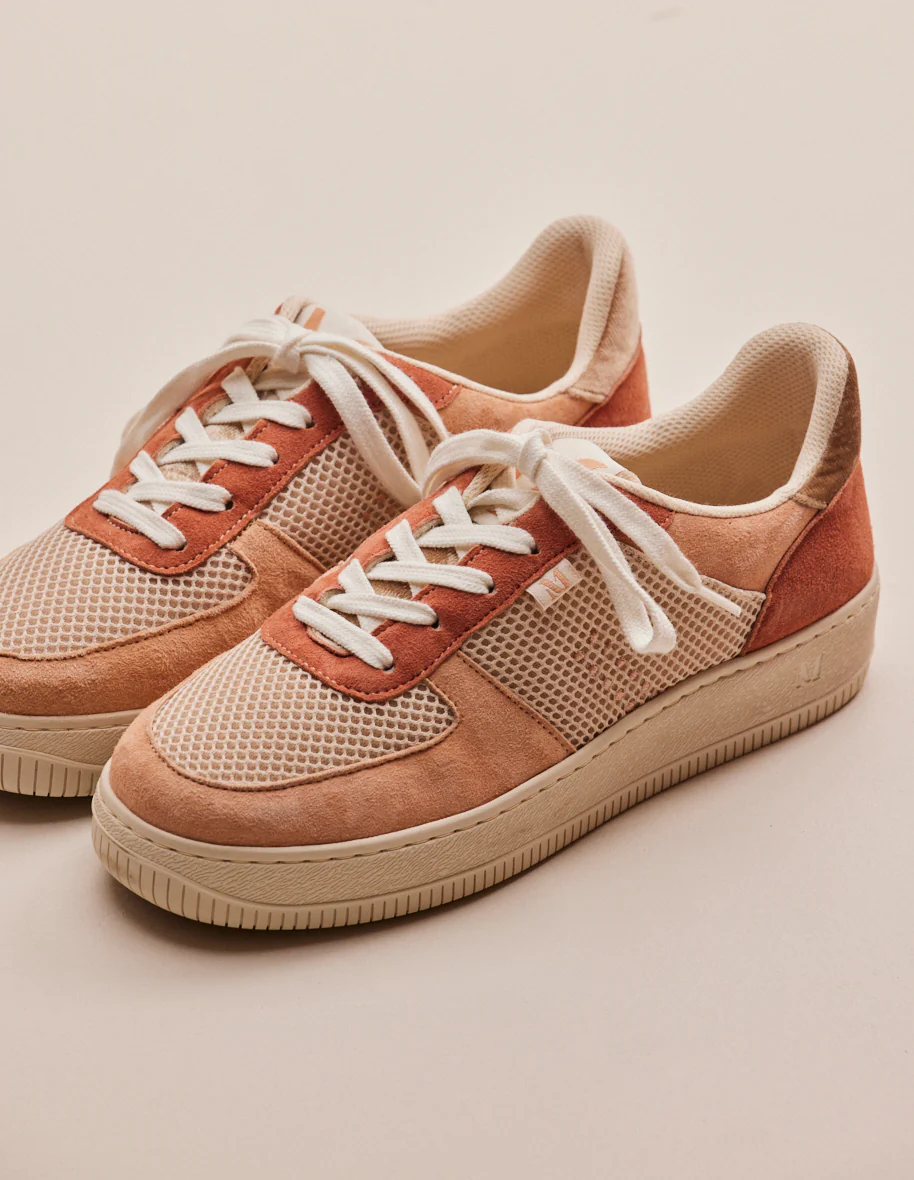 Baskets basses Maxence F - Suède et mesh nude beige blush