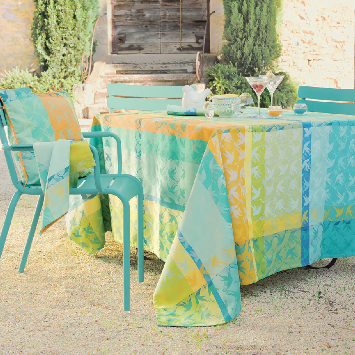 Nappe pur coton vert 115x115 Garnier Thiebaut