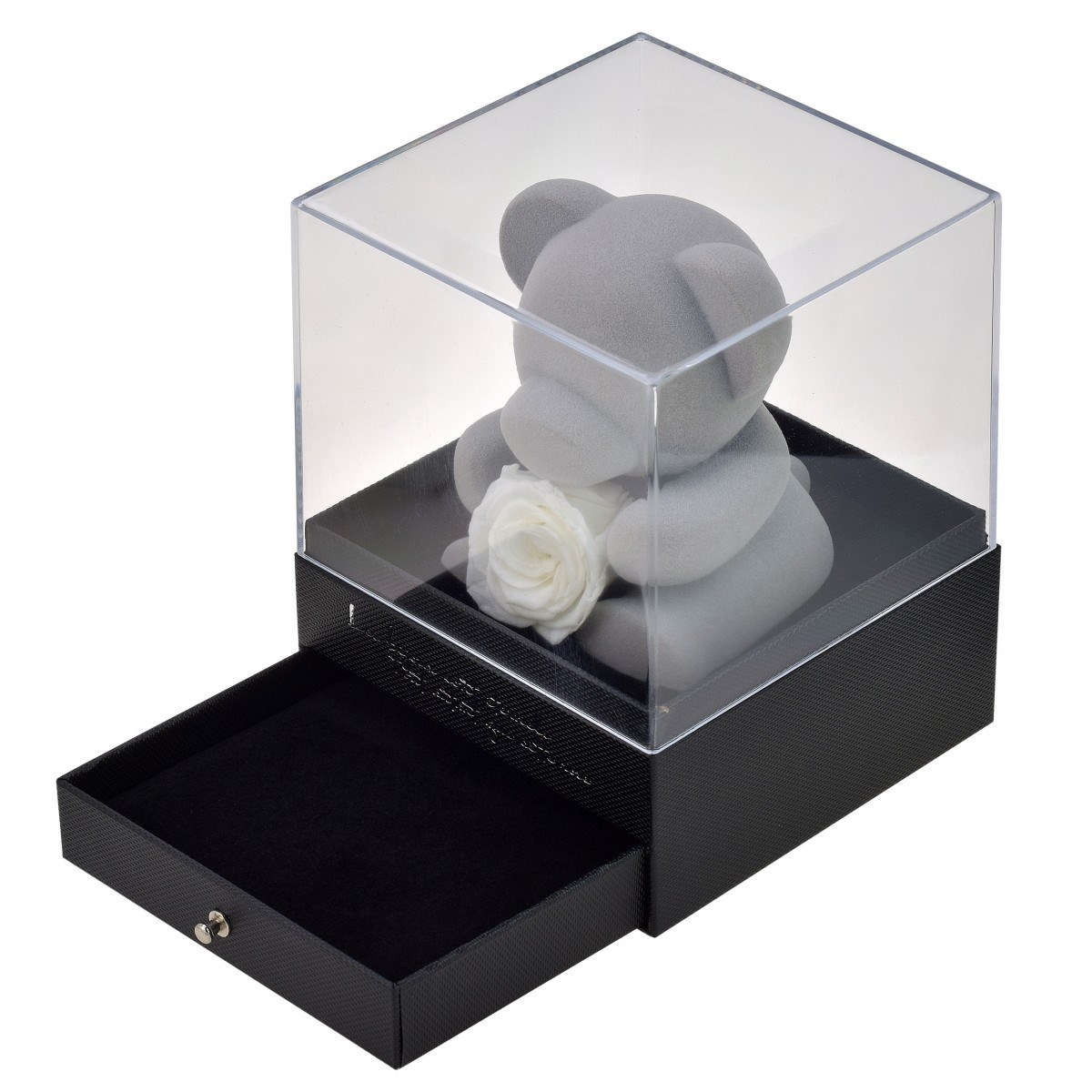 Coffret à bijoux ourson et rose éternelle blanche