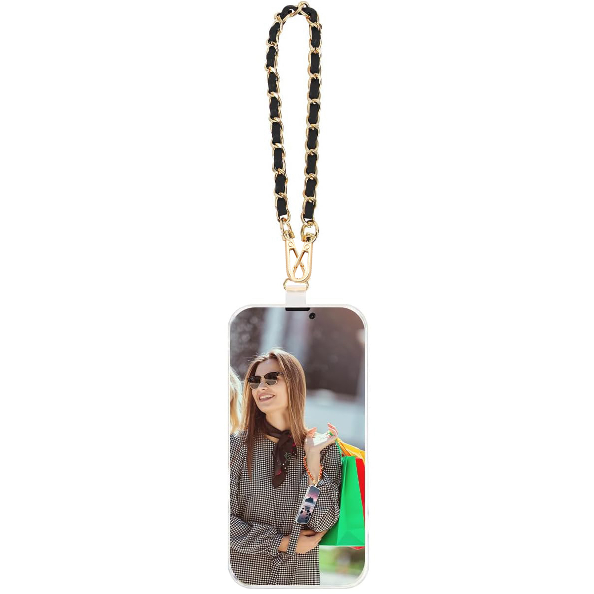(30cm) Universal Handy Kette Phone Charms Schmuck Anhänger Handgelenkschlaufe - Schwarz / Gold