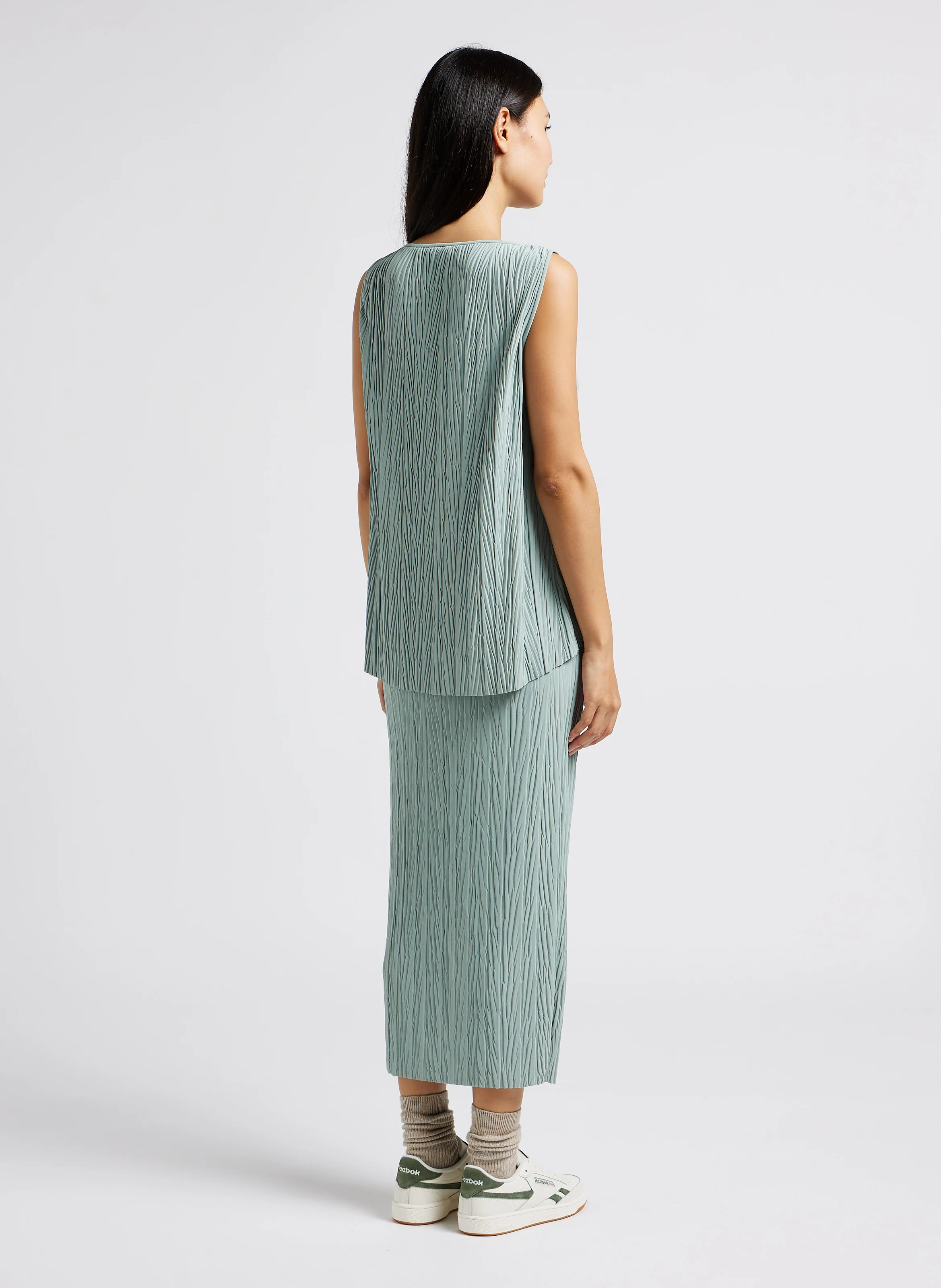 CARNIA - Jupe midi droite texturée | Vert