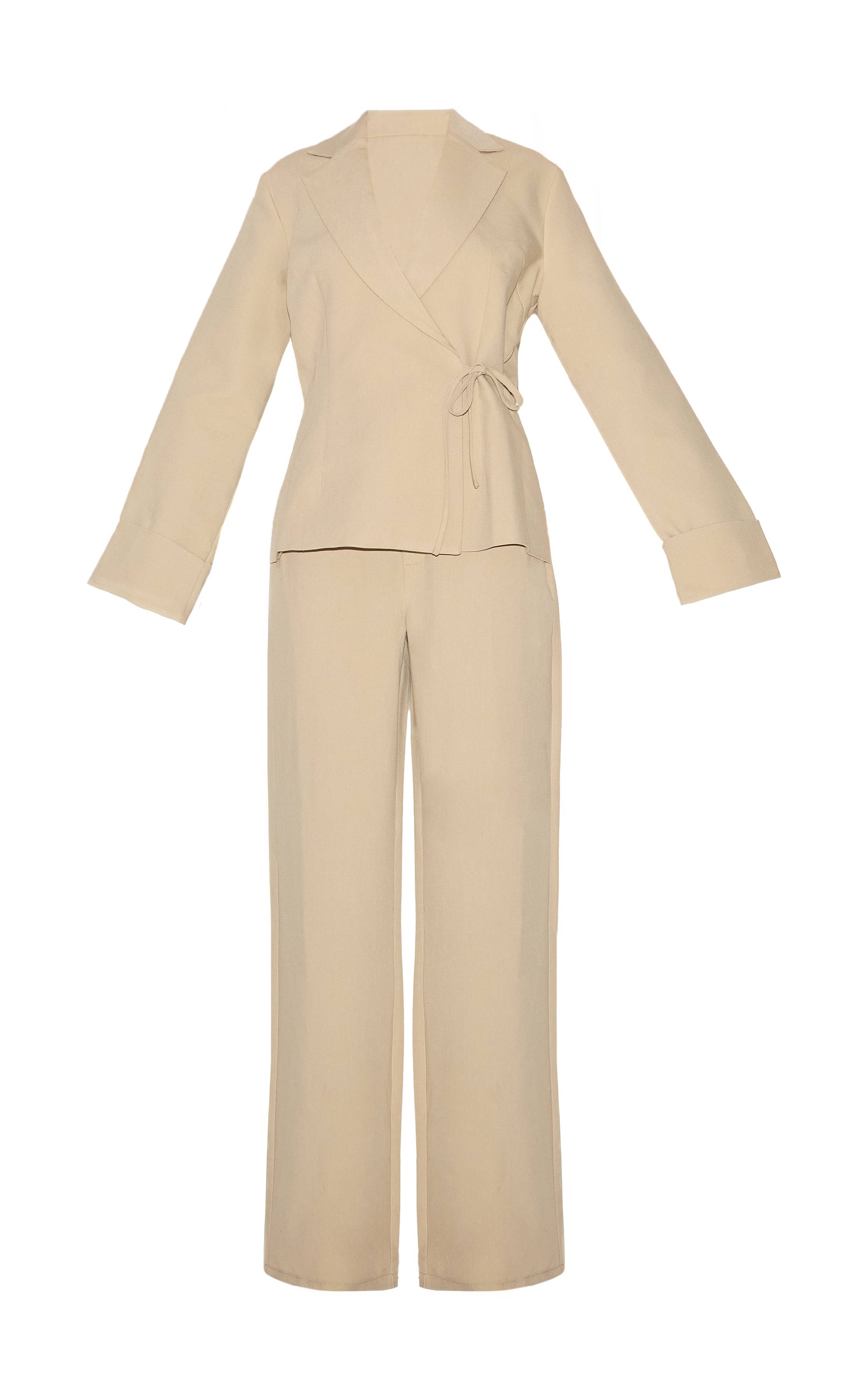 Gris Argile Combinaison-pantalon Blazer Premium Tissée Avec Liens Sur Les Côtés