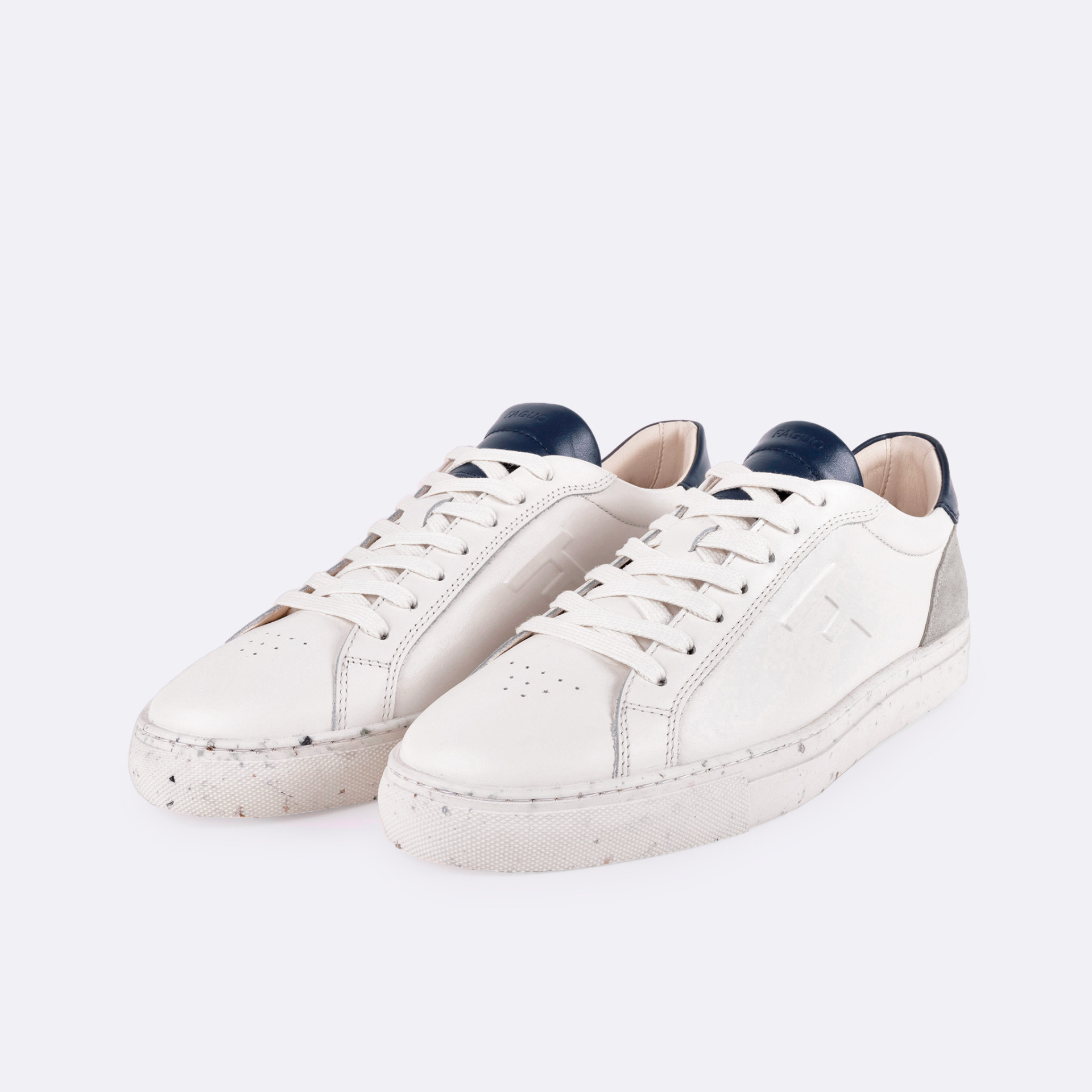 Baskets écrue & marine cuir et suède - modèle Ebony