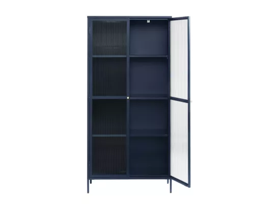 Bjorn - Vaisselier 2 portes en verre stié et métal H190cm : Couleur - Bleu