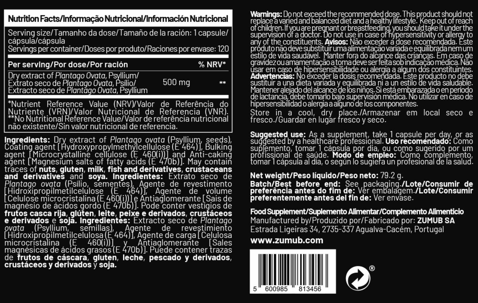 Zumub Psyllium 60 cápsulas