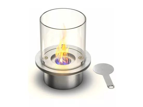 Brûleur rond avec verre pour cheminée au bioéthanol, biocheminée en acier inoxydable 1,5 lt d.25