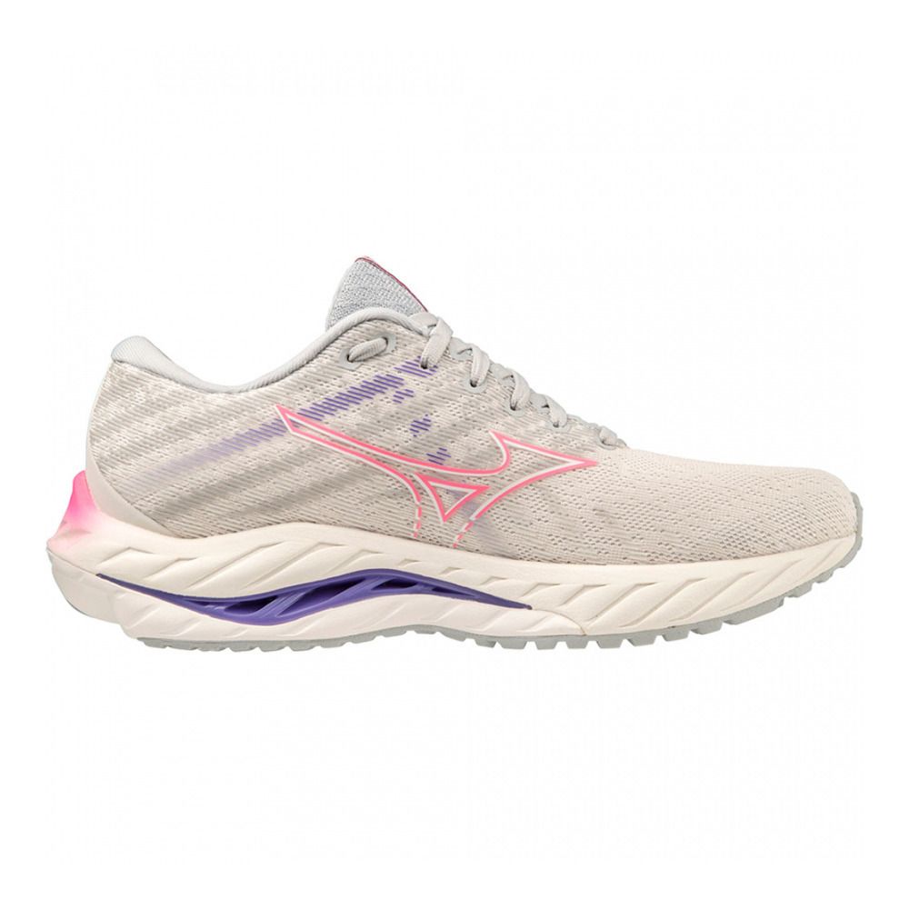 Mizuno WAVE INSPIRE 19 - Chaussures running Femme snowwhite/high-vis pink/p.punch