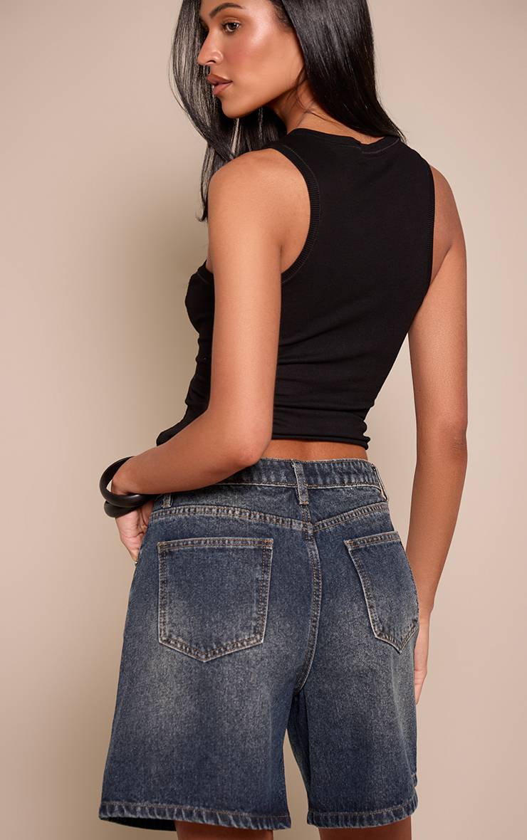 Mid Blue Wash Short Bermuda En Jean Taille Mi-haute Tall