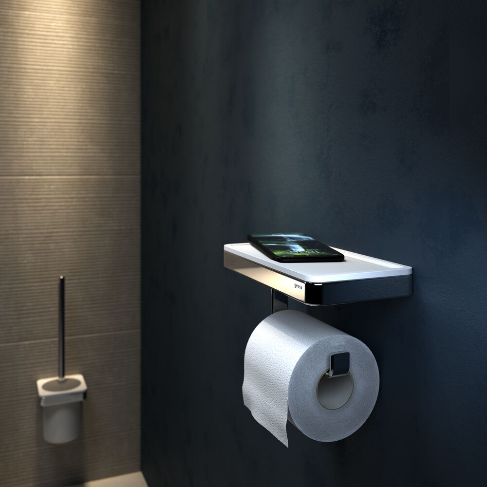 Geesa Frame toiletrolhouder met planchet wit/chroom