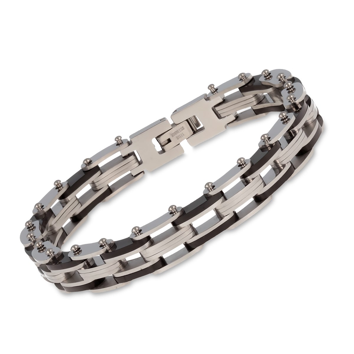 Bracelet Acier 316L couleur argent et noire 21cm