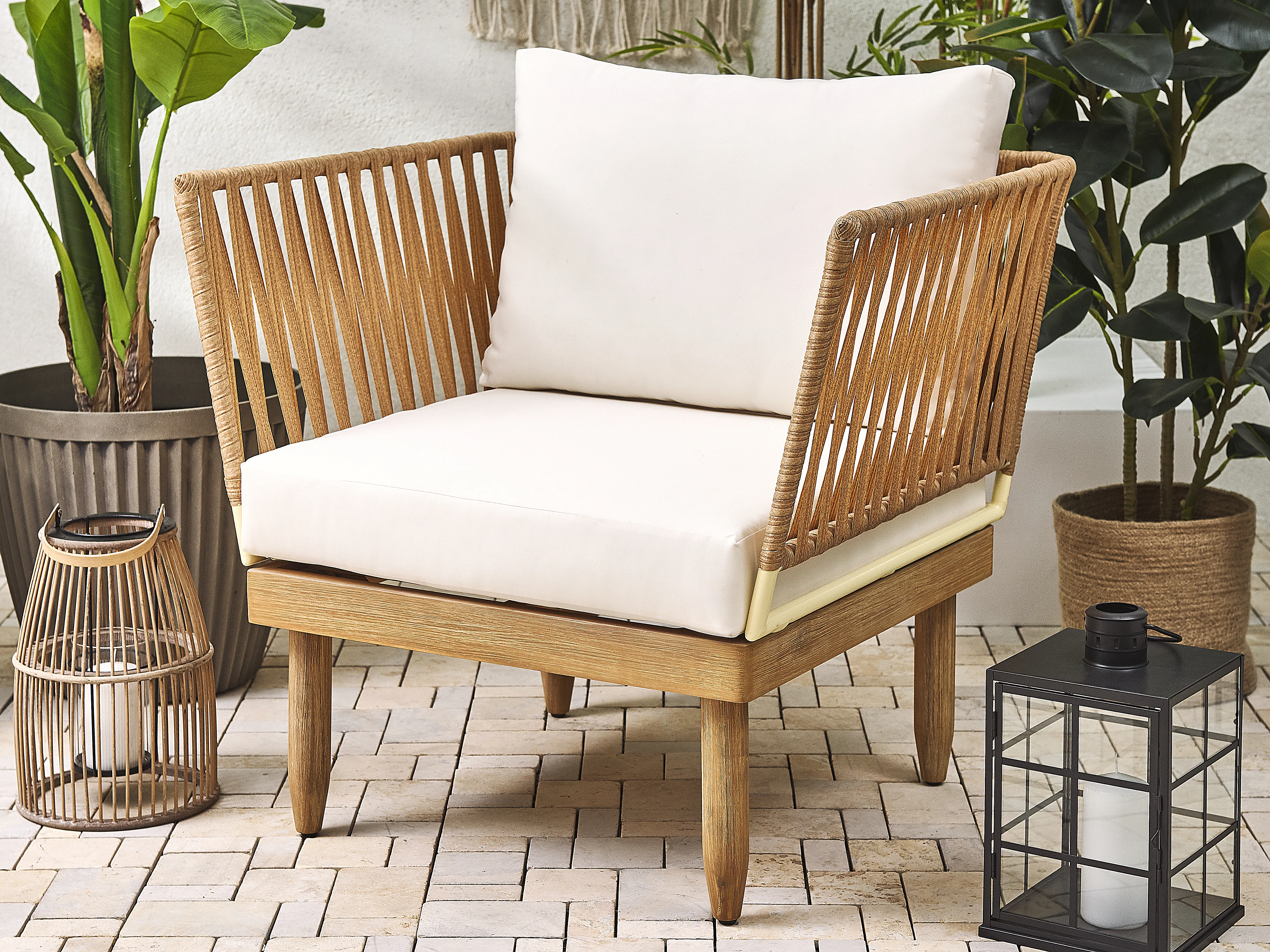 Loungeset met tafel 4-zits CREMONA rechtszijdig Acaciahout Gebroken wit