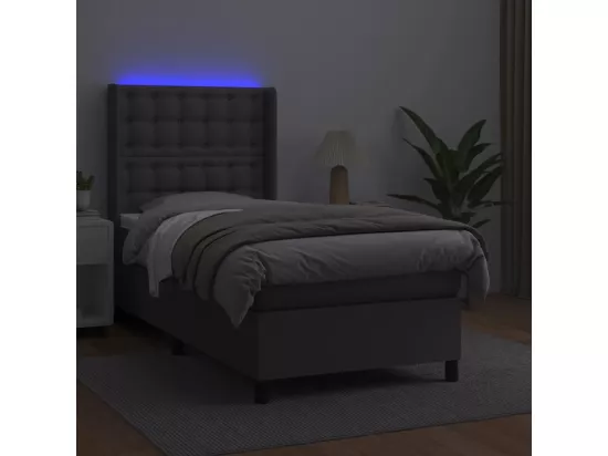 Sommier tapissier et matelas et LED Gris 90x190 cm Similicuir
